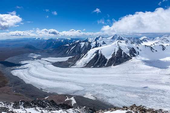 Potanin Glacier, seen from the top of Malchin Peak (4050m), Tavan Bogd National Park, Altai Mountains, Western Mongolia