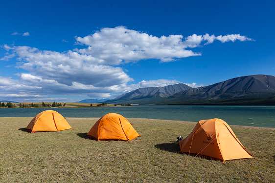 Campsite near lake, Tavan Bogd National Park, Altai Mountains, Western Mongolia
