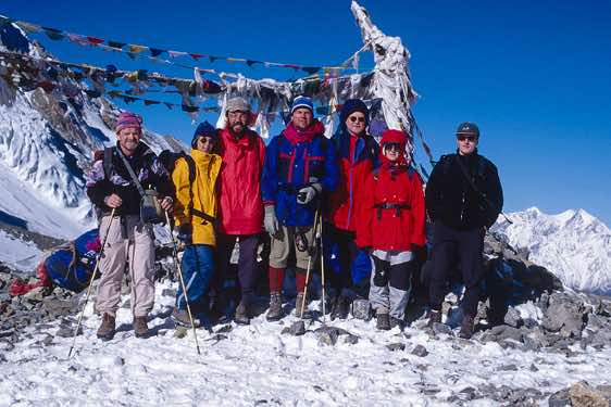 Trekking group on top of the Thorung La pass, 5416m