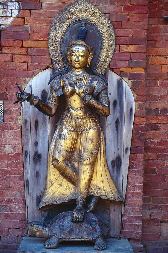 Gilt statue of Ganga, Mul Chowk, Patan