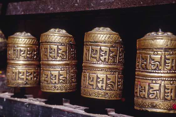 Prayer wheels in the Golden Temple, Patan