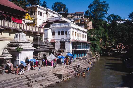 The Hindu temple complex of Pashupatinath on the banks of the sacred Bagmati river