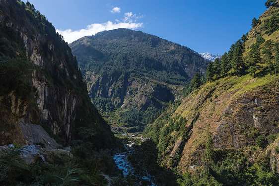 The Dudh Khola (river) spills into the Marsyangdi joining the Annapurna Circuit trail at Dharapani
