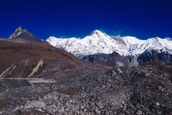 Cho Oyu, 8153m, seen from the crest of the glacier moraine, Gokyo Valley