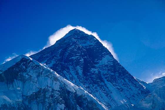 Top of Everest, 8848m, seen from the slopes of Kala Pattar, 5545m