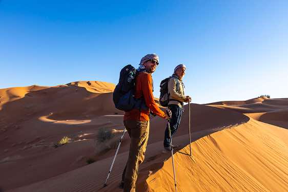 Christop and Jerome hiking in the sand dunes, desert landscape, Rub al Khali, Empty Quarter, Dhofar region