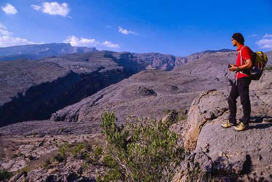Guide Herwig Kaschka looking towards Jebel Shams, Hajar mountains