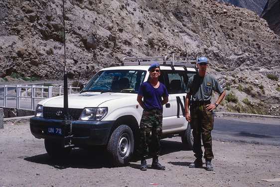 Two UN-Soldiers on patrol, Karakoram Highway