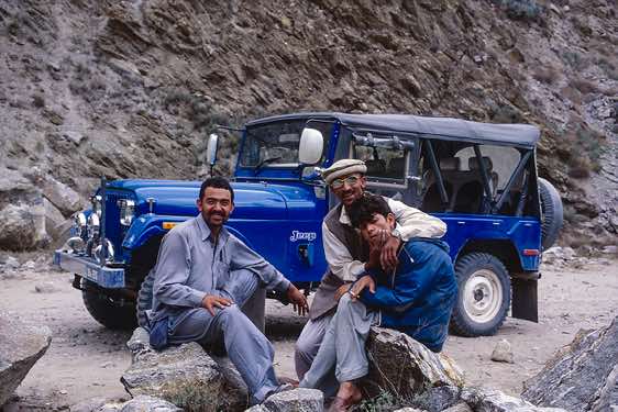 Drivers having fun, Askole road, Karakoram Mountains