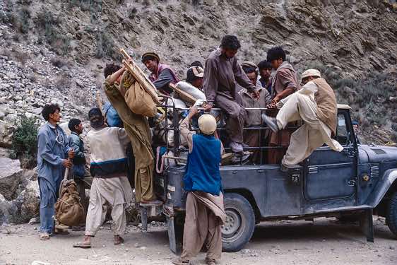 Crammed 4WD on the Askole road, Karakoram Mountains