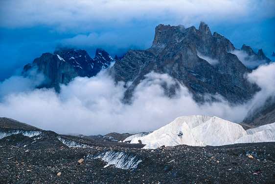 Mighty clouds are sweeping up the Baltoro Glacier, Camp Gore II, 4350m, Karakoram Mountains