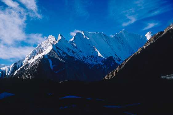Chogolisa (Bride Peak), 7665m, with its elegant crest, seen from Concordia, Karakoram Mountains