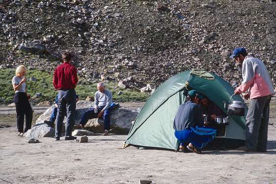 Teatime at Camp Chustang, 4700m, Karakoram Mountains
