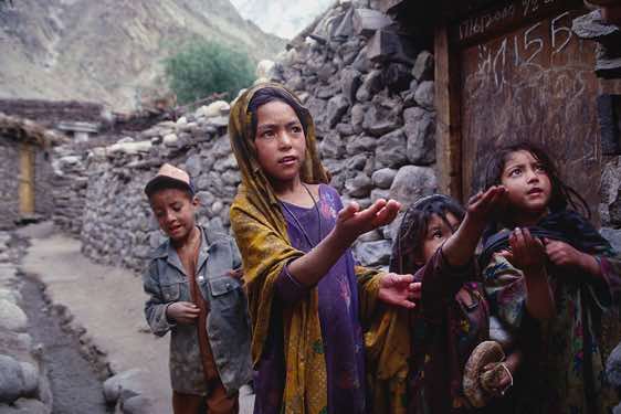 Children begging for sweets, Hushe, Karakoram Mountains