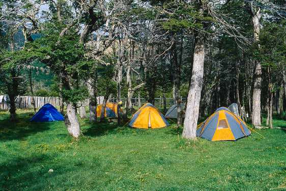 Campsite at the Fundo San Lorenzo, a private farm near the Río Tranquilo, Chile