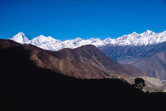 Panoramic view of the mountains lining the Kali Gandaki Valley, Muktinath, Around Annapurna Trek
