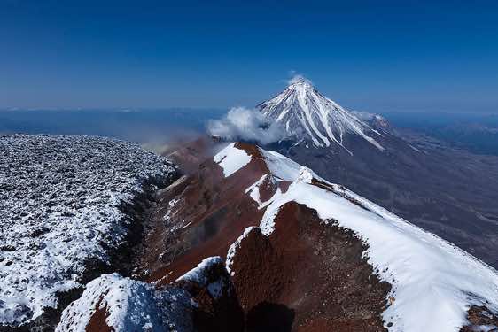 Top of Avachinsky volcano, 2741m, with Koryaksky volcano, 3456m, seen in the background, Kamchatka