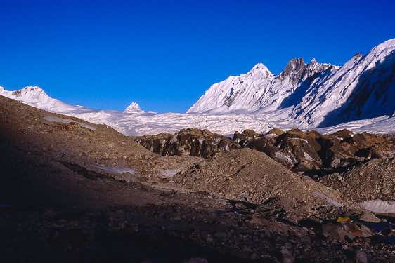 Camp Khani Basa, 4500m, at sunset, Hispar Glacier, Karakoram Mountains