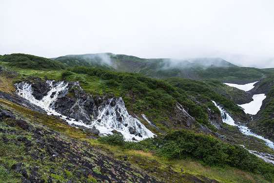 Waterfall on the outer slope of Koshelev Volcano, Pauzhetka area