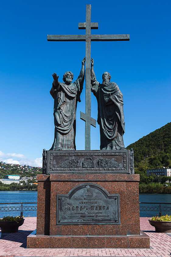 Monument to the holy apostles Peter and Paul in the city of Petropavlovsk