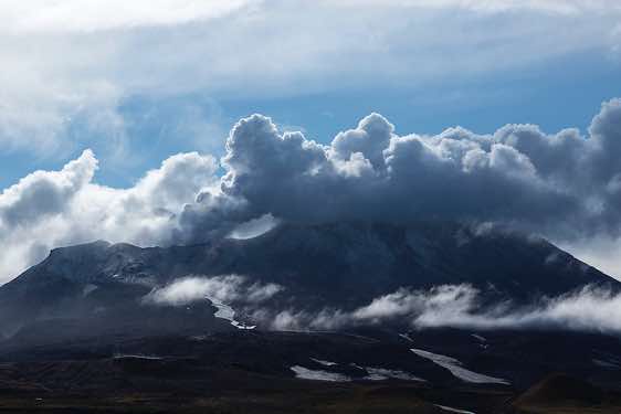 Mutnowsky volcano in clouds