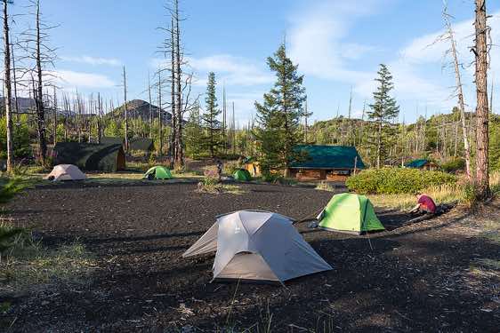 Campsite in the 'Dead Forest', our base for the Tolbachik volcanoe ascent and a week-long trekking tour in the Klyuchevskoy Nature Park
