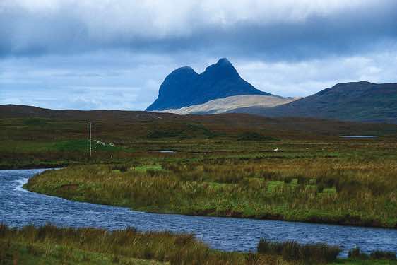 Suilven, 731m, rises impressively out of the moor, Northwest Highlands