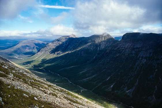 Buachaille Etive Mor, 1022m, seen from the slopes of Buchaille Etive Beag, south of Glen Coe, Central Highlands