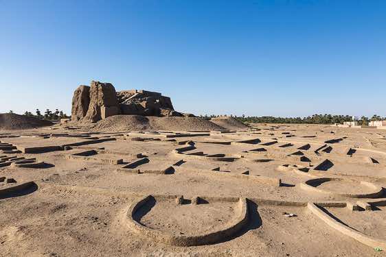 The archaeological site of Kerma (or Dukki Gel) with residential quarters of the main city surrounding the Western Deffufa (the mud-brick structure), 40 km north of Dongola, Northern Sudan