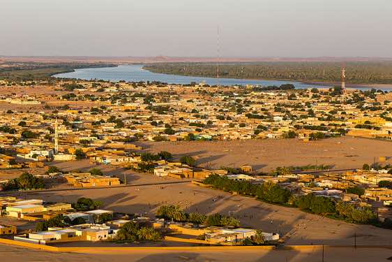 View of the River Nile from the top of Jebel Barkal at sunset, Karima, Northern Sudan