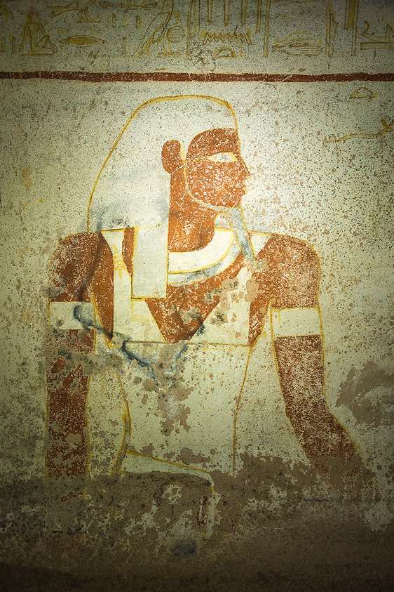 Wall painting in the tomb of King Tantamani (Tanwetamani), part of the royal cemetery, El Kurru archaeological site, Northern Sudan