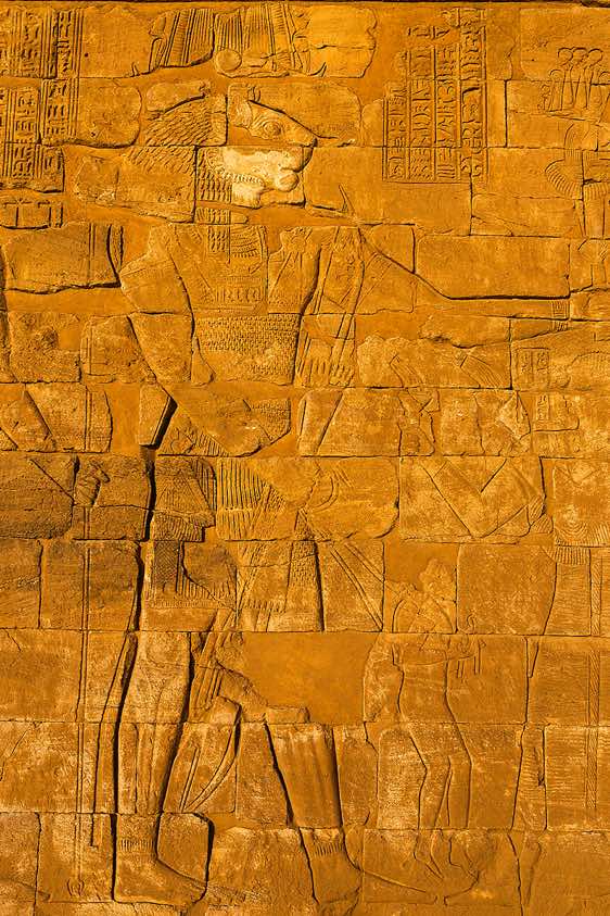Relief of the Lion-god Apedemak on the outer side walls of the Lion temple, Naqa (Naga), Northern Sudan