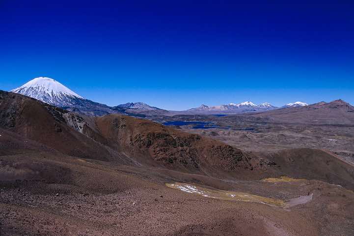 Parinacota volcano (left), seen from Guane Guane, 5097m, Lauca National Park