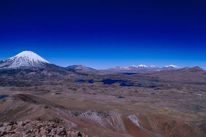 Parinacota volcano (left), seen from the top of Guane Guane, 5097m, Lauca National Park