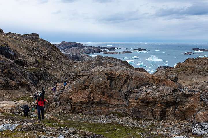 Hiking group on the trail near Sermilik Research Station, Sermilik Fjord, Ammassalik Island