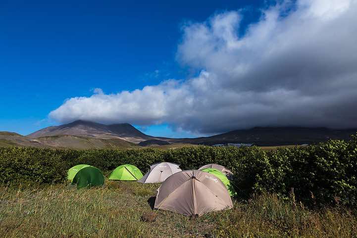 Campsite near Gorely and Mutnowsky volcanoes, 75 km southwest of Petropavlosk-Kamchatski