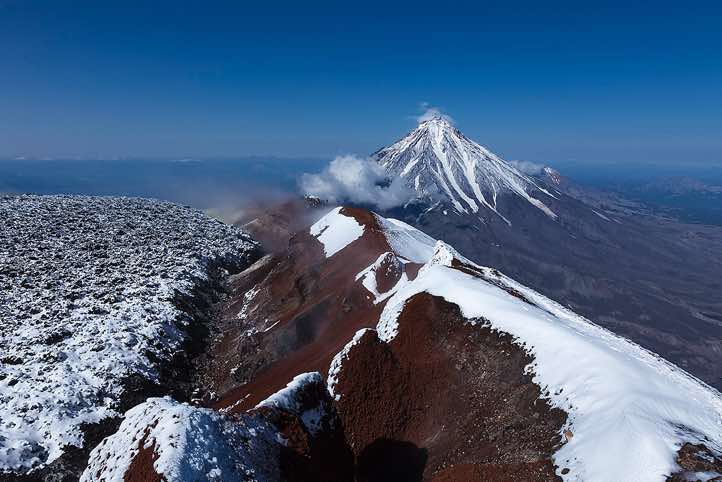 Top of Avachinsky volcano, 2741m, with Koryaksky volcano, 3456m, seen in the background