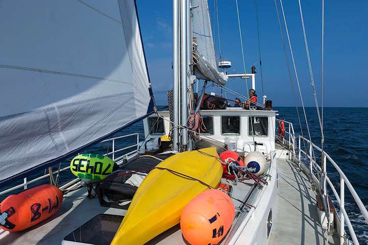 Boat trip on a sailing yacht, Avacha Bay, Pacific Ocean