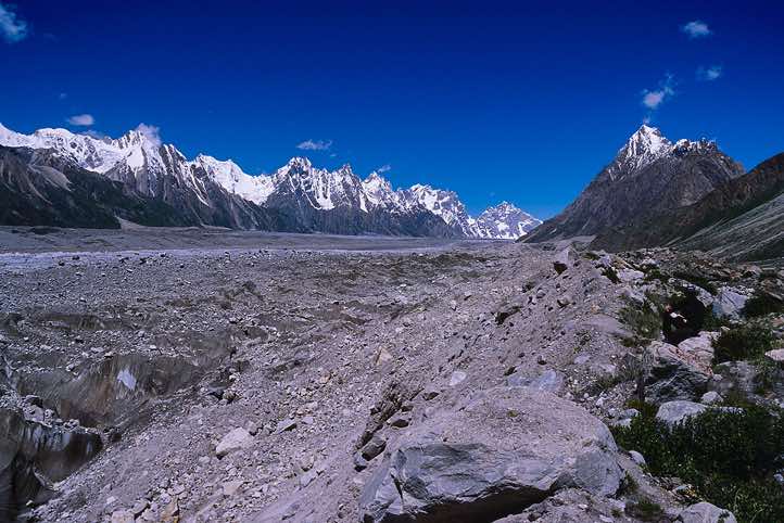 Biafo Glacier, seen from the moraine, Camp Baintha, 3980m, Karakoram Mountains