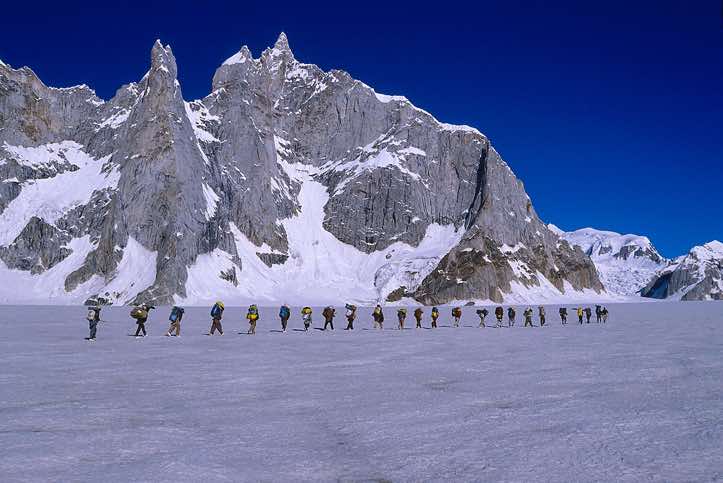 Group of porters on the Biafo Glacier, Karakoram Mountains
