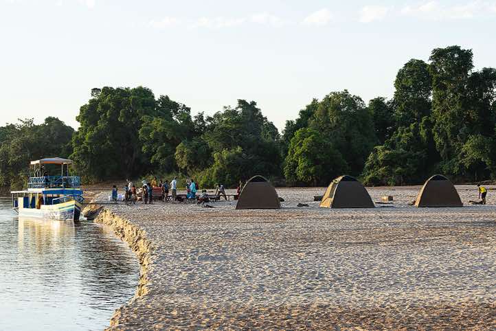 Boat at campsite, Tsiribihina River, Western Madagascar