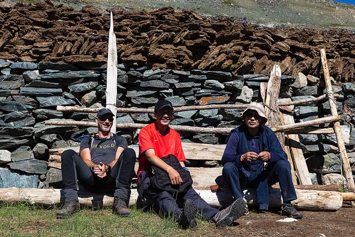 Uli, Daulet and Jumbil taking a rest, Tavan Bogd National Park, Altai Mountains, Western Mongolia