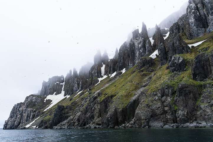 The dramatic basalt cliffs of Alkefjellet, Hinlopen Strait