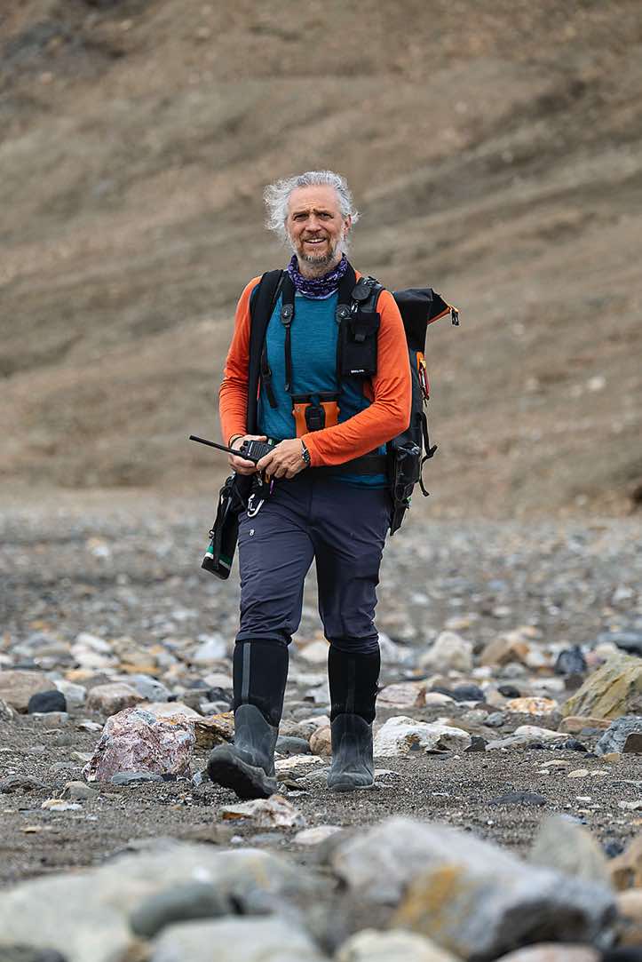 Expedition leader Philipp Schaudy, Valentinryggen landing site, St. Jonsfjorden