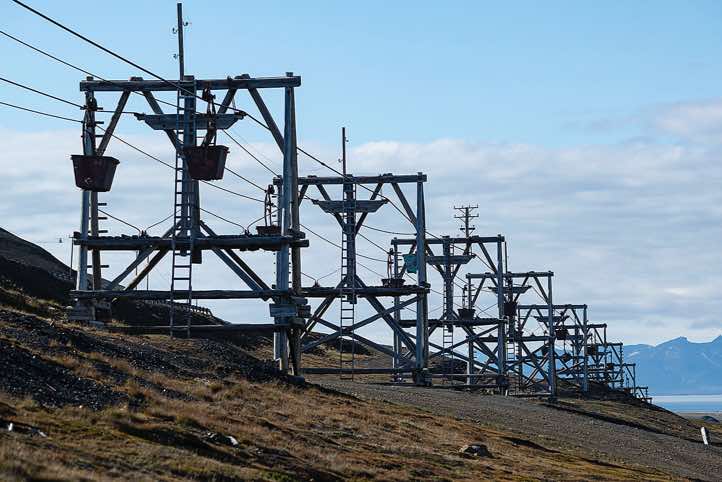 Cableway towers in Longyearbyen that used to make up the network of cableways that brought coal from the mines to the central