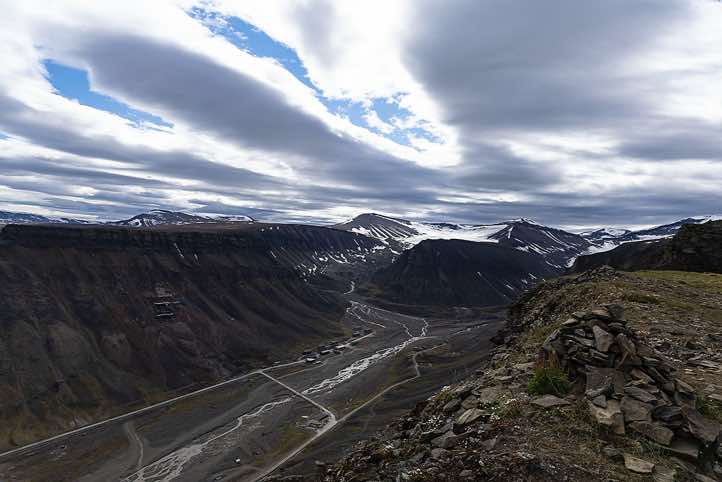 View up the Longyear Valley from the top of Platåfjellet (meaning 'Plateau Mountain'), Longyearbyen