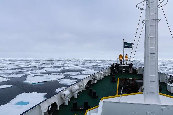 The further our ship heads towards the pack ice, the thicker the sea ice becomes