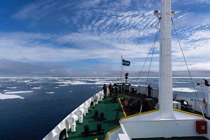 View from the expedition vessel Plancius as the sun is coming out