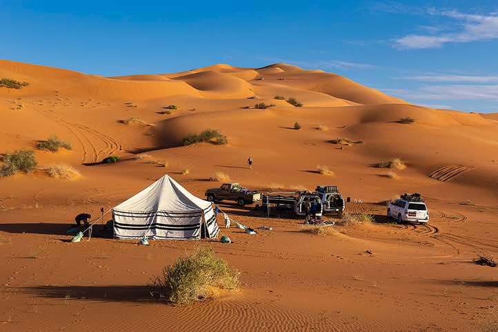 Campsite in the dunes, desert landscape, Rub al Khali, Empty Quarter, Dhofar region